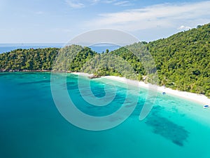 Aerial view from a drone of beautiful Nyaung Oo Phee island on s