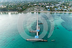 Aerial view Drone camera shot of Long Bridge at rawai beach Phuket Thailand