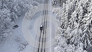 Aerial view from drone on car