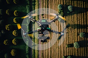 Aerial view from drone filming landscapes or environments. Winding country road in the field aerial view.