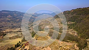 Aerial view, Drone fly above Yuanyang rice terrace, Yunnan, China