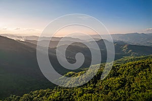 Aerial view of drone flying above Doi Pha Hi