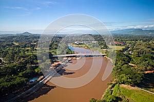 Aerial view of drone flying above Kok River