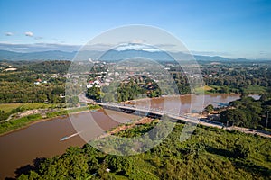 Aerial view of drone flying above Kok River