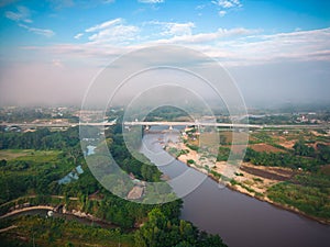 Aerial view of drone flying above Kok River