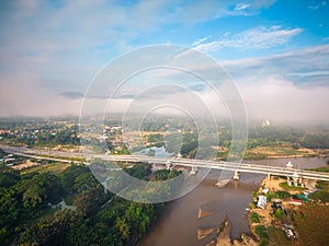 Aerial view of drone flying above Kok River