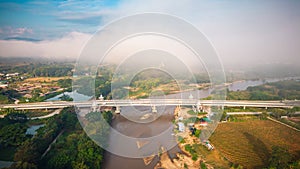 Aerial view of drone flying above Kok River