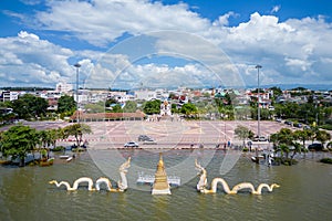 Aerial view of drone flying above Kwan Payao