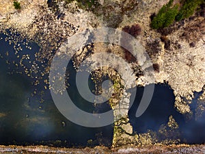 Aerial View from a Drone Flying above Ponds and Marshland Wetland photo