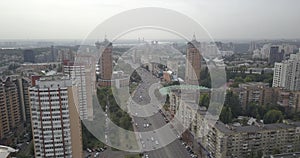 Aerial view. Drone footage of traffic city roads. Urban city Kievpecherski district 4k 4096 x 2160 pixels