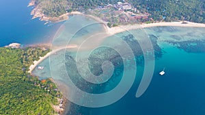 Aerial view from the drone on the island Koh Ma,path from koh Phangan