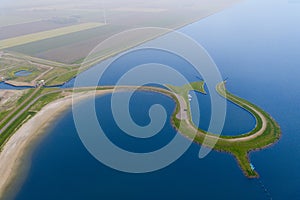 Aerial view from the drone of manmade Tulip island Tulpeiland Zeewolde, Netherlands