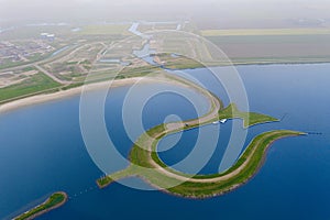 Aerial view from the drone of manmade Tulip island Tulpeiland Zeewolde, Netherlands