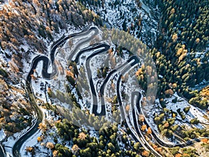 Aerial view by drone on the most spectacular pass road in Swiss Alps - Maloja Pass