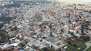 Aerial view from drone of old Lefkara village in Larnaca region, Cyprus. Beautiful ancient countryside in mountain