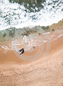 Aerial view drone photo of beach waves