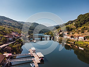 aerial view drone of the port of belesar in Ribeira Sacra, Galicia - Spain