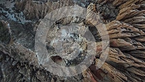 Aerial view of a drone, with rare geological phenomenon, cliffs of clayey clay with erosion, strange forms, locally called