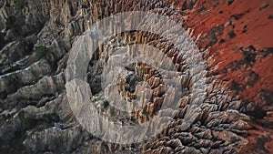 Aerial view of a drone, with rare geological phenomenon, cliffs of clayey clay with erosion, strange forms, locally called