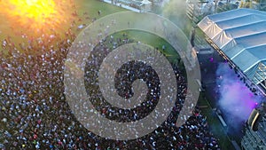 Aerial view with drone of recital outdoors sun background.