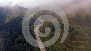 Aerial view by drone on the road to cameron highlands, Pahang, Malaysia.