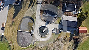 Aerial view with drone of a sewage treatment plant in Germany