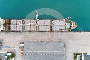 Aerial view drone shot of Container ship in export and import lo