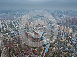 Aerial view drone shot of modern houses village