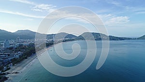 Aerial view drone shot of seascape patong beach in phuket beautiful island of thailand.