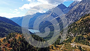 Aerial view with a drone from Staller Sattel, a mountain pass in the Eastern Alps