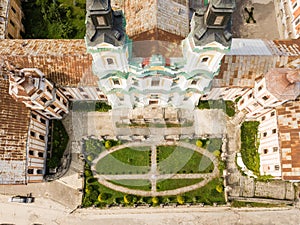 Aerial view from drone to Jesuits Monastery and Seminary, Kremenets, Ukraine