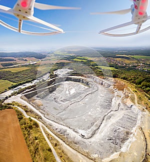 Aerial view from drone to opencast mine.