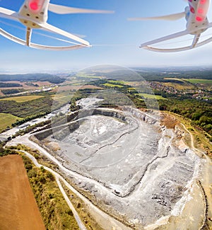 Aerial view from drone to opencast mine. photo