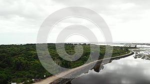 Aerial view drone video of mangroves on Bali island, Indonesia. Serangan island.