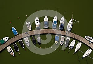 Aerial View by Drone of Yacht Club and Marina. Top view of yacht club.