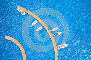 Aerial View by Drone of Yacht Club and Marina. Top view of yacht club.
