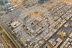 Aerial view of Dubai Downtown skyline, United Arab Emirates or UAE. Financial district and business area in smart urban city.