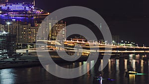 Aerial view from Dubai Marina night timelapse