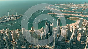 Aerial view of the Dubai Marina and Palm Jumeirah island, UAE