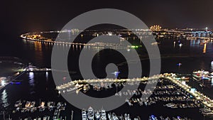 Aerial view from Dubai Marina panorama night timelapse