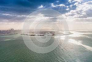 Aerial view of Dubai Palm Jumeirah Island, UAE