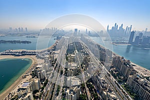 Aerial view Dubai Palm Jumeirah island, United Arab Emirates