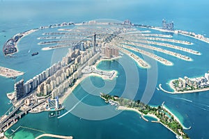 Aerial view of Dubai Palm Jumeirah island, UAE