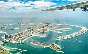 Aerial view of Dubai Palm Jumeirah island, United Arab Emirates photo