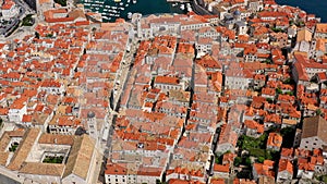 The aerial view of Dubrovnik, a city in southern Croatia fronting the Adriatic Sea, Europe. Old city center of famous town