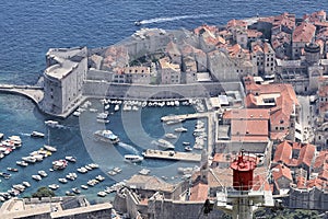 Aerial view of the Dubrovnik fort and old harbor