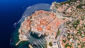 Aerial view of Dubrovnik, King`s Landing, in sunny Croatia. Travel destination