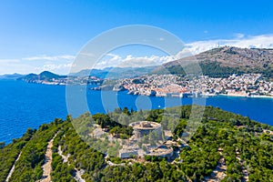 Aerial view of Dubrovnik and Lokrum island in Croatia