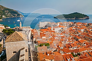 Aerial view of Dubrovnik Old Town from its City Walls