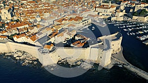 Aerial View of Dubrovnik old town at sunrise, UNESCO Site, Croatia. part15